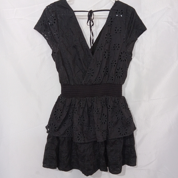 American Eagle Outfitters Dresses & Skirts - American Eagle Tiered Ruffle Smocked Eyelet Garden Party Wrap Dress Black Sz S